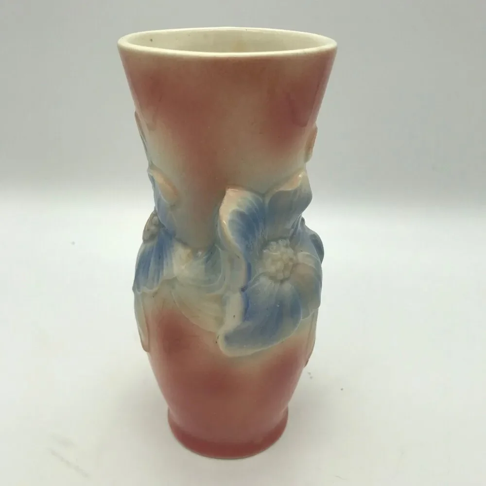 Vintage Royal Copley Pottery Carol's Corsage Pink Blue Floral Relief Vase 7 inch